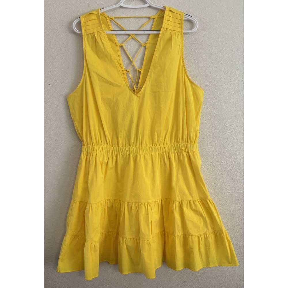 Ramy Brook Flynn Dress Womens XXL Yellow Tiered Cotton Mini Sundress NWT $375
